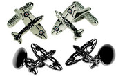 Spitfire cufflinks with RAF logo on each wing: choose between Chain-linked or T-Bar style