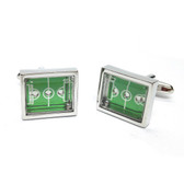 Football pitch cufflinks with moving ball