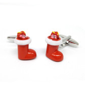 present filled red Christmas stocking Cufflinks