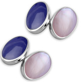 Silver Plated Chain-linked Cufflinks with Lapis and Pink Shell 