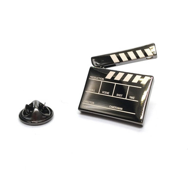 Film Clapper Board Lapel Pin Badge with moving clap stick