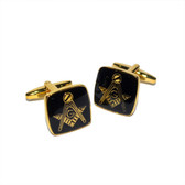 Square Black & Gold Masonic Formal cufflinks featuring The Masonic Square and Compasses with the letter G.