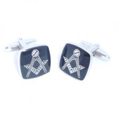 Masonic Cufflinks Rhodium Plated with black lacquer: No G (with The Masonic Square and Compasses) 