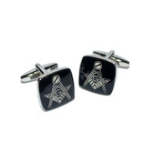 Masonic Cufflinks Rhodium Plated with black lacquer  (with The Masonic Square and Compasses and letter G) 