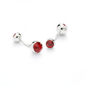 Curved Rhodium plated Cufflinks [belly button bar style] set with red/siam crystals