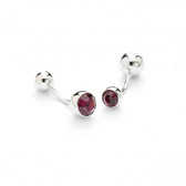 Curved Rhodium plated Cufflinks [belly button bar style] with purple/amethyst crystals