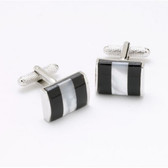 Mother of Pearl stripe with Black Onyx: rectangular Cufflinks