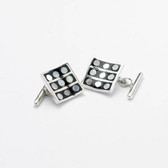 Sterling Silver Square, curved, chain-linked Black  with Mother of Pearl Cufflinks
