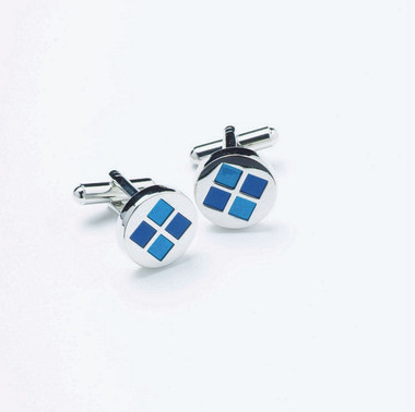Two Tone Blue Four Square Round Cufflinks 
