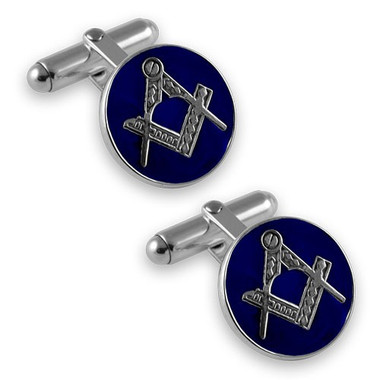 Sterling Silver Round Cufflinks with Blue Masonic design