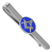Sterling Silver Tie Slide with Blue Enamel Masonic Design