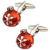 Add some sparkle and fun with these red with silver snowflake design spherical Christmas bauble cufflinks