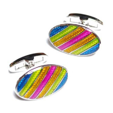 Beautiful, colourful oval : rainbow striped cufflinks