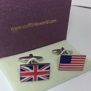 Union Jack and American Stars and Stripes Flag Cufflinks with Cufflinks Box