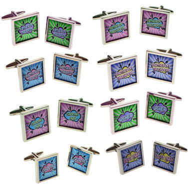Colourful Retro Style Wedding Party Names Cufflinks: or choose your own wording for unique personal cufflinks