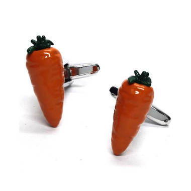 Orange Carrot Style Cufflinks, complete with their green 'carrot top'