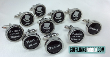 Why not get  'Top Hat & Tashe' Cufflinks for all members of your wedding party - please contact us if you don't see the wording you require.  