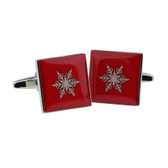 Red Tile Cufflinks with Silvery Snowflake Design