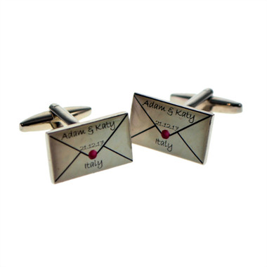 Fabulous personalised envelope letter cufflinks made just for you with your names, date and place included.