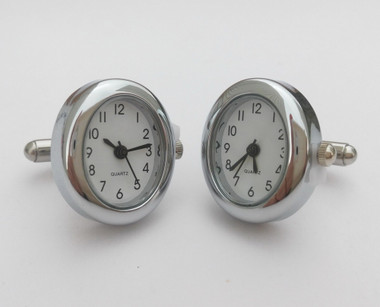 Oval Chrome Watch Cufflinks with Arabic Numbers