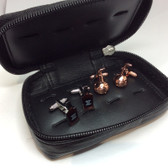 Fabulous gift set comprising two pairs of whiskey theme cufflinks in a leather storage case