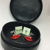 Two pairs of Valentines Cufflinks in Black Leather Case Gift Set