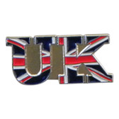 Show your patriotisim with this Union Jack within the letter UK  lapel pin badge