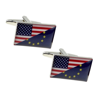 Representation of USA and European Union combined flags as cufflinks