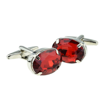 Oval Ruby Red Acrylic Crystal Cufflinks