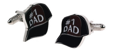 Fabulous cufflinks in the shape of a baseball cap with #1 DAD' on!.