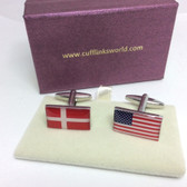 Dannish Flag and American Stars and Stripes Flag Cufflinks with Cufflinks Box