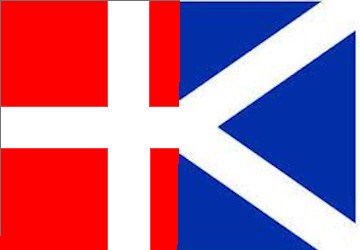 Illustration design for vertical split of Danish and Scotish flags
