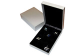 Storage Box - holds 12 pairs of cufflinks.
Twelve compartments with black velvetine covering and soft silky black lid lining.

(please note cufflinks not included)