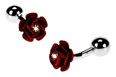Red Rose with a clear crystal centre cufflinks