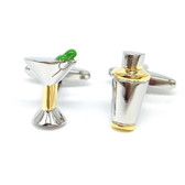 Two tone Cocktail shaker and glass - with green olives - cufflinks