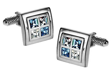 Swarovski Blue & Clear crystals square Cufflinks