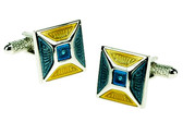 Square blue and yellow colourful cufflinks