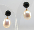 9ct Yellow Gold Drop Earrings With Cultured Pearl & Onyx Bead