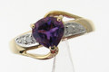 9ct Yellow Gold Ring With 7x7mm Heart Shaped Amethyst & Diamonds