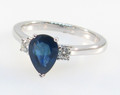 9ct White Gold 1.15ct Pear Shaped Sapphire And Diamond 3 Stone Ring