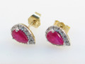 9ct Gold 6x4mm Pear Shaped Ruby & Diamond Cluster Earrings