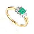 9ct Gold Emerald 0.54ct Diamond 0.12ct 3 Stone Ring