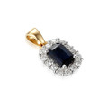 9ct Gold Sapphire 0.54ct & Diamond 0.17ct Emerald Cut Pendant