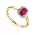 9ct Gold Ruby 0.56ct & Diamond 0.20ct Emerald Cut Cluster Ring