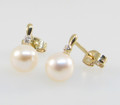 9ct Yellow Gold Earrings With 6mm Cultured Pearl & Diamond pe0035