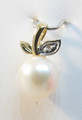 9ct Yellow Gold 6.5mm Cultured Pearl & Diamond Leaf Pendant