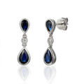 9ct White Gold Sapphire & Diamond Drop Earrings Hallmarked