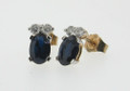 18ct Sapphire 7x4mm & diamond 0.22ct Earrings Hallmarked