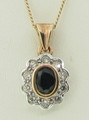 9ct Blue Sapphire & Diamond Pendant on Gold Chain