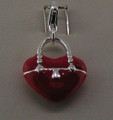 Silver Red Enamel Heart Bag Charm